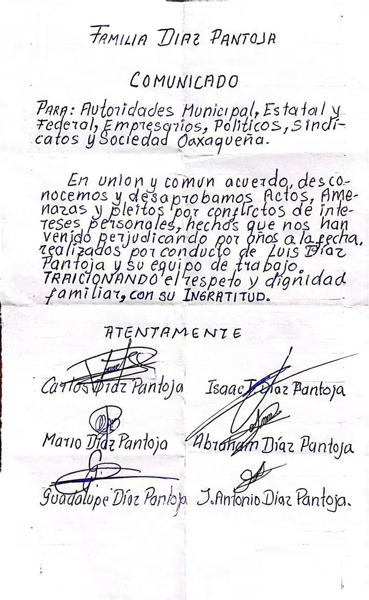 Familia Díaz Pantoja se deslinda de Luis Díaz y rechaza el depósito de basura de Puerto Escondido en el CIRRSU de Totolápam